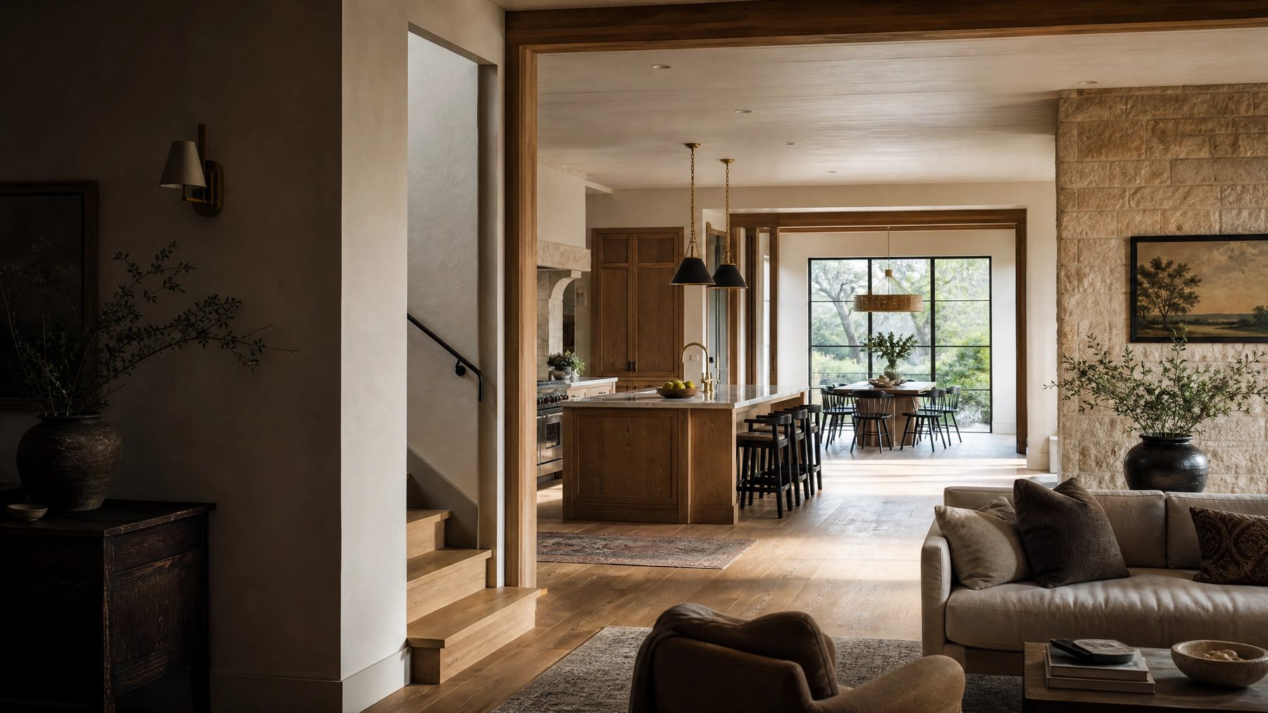 Remodeling reference showing connected kitchen, dining, and living spaces