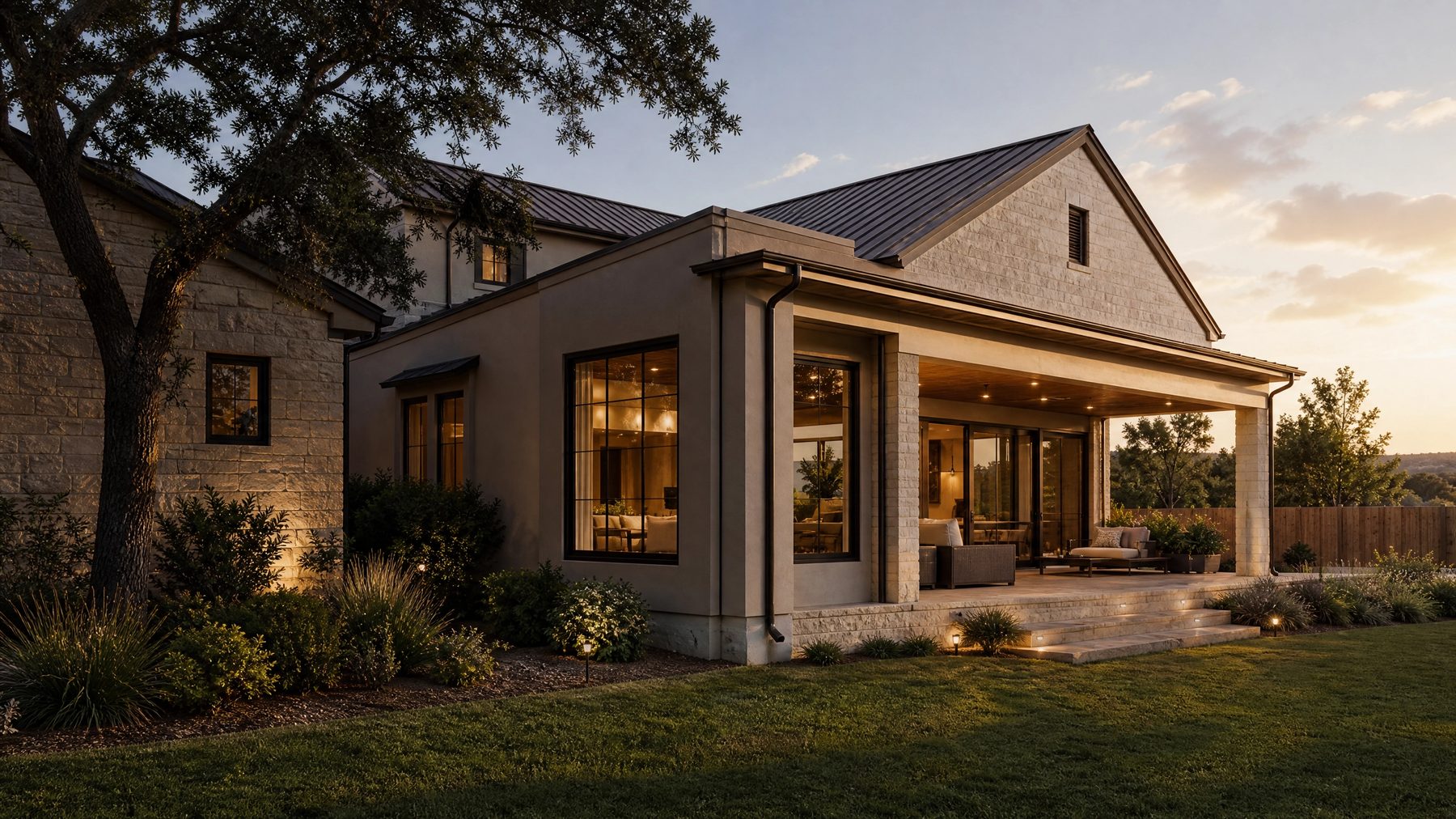 Home addition reference showing a new family room tied into an Austin-area home